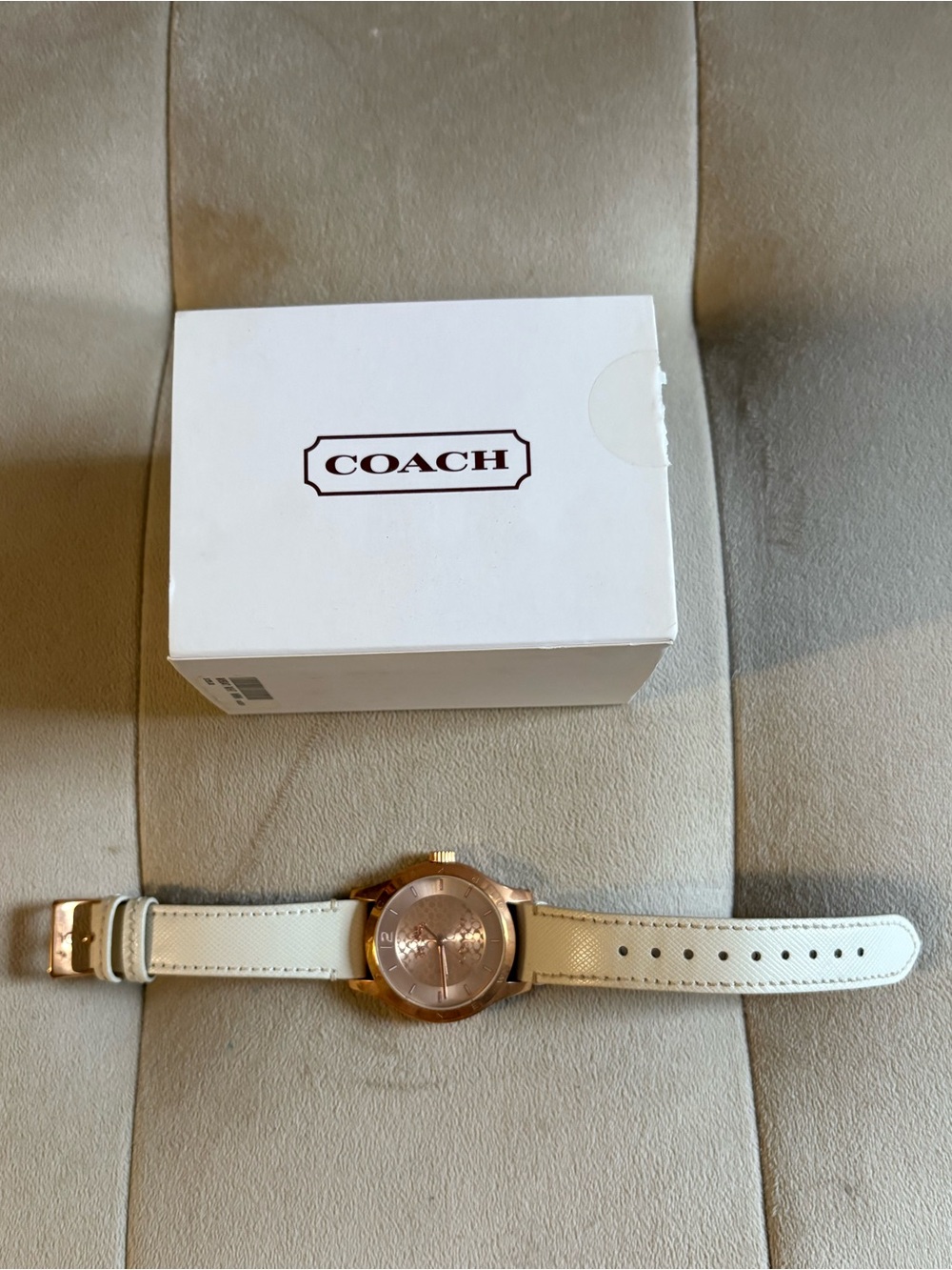 Coach Rose Gold Dial with Cream Leather Strap Women's Watch